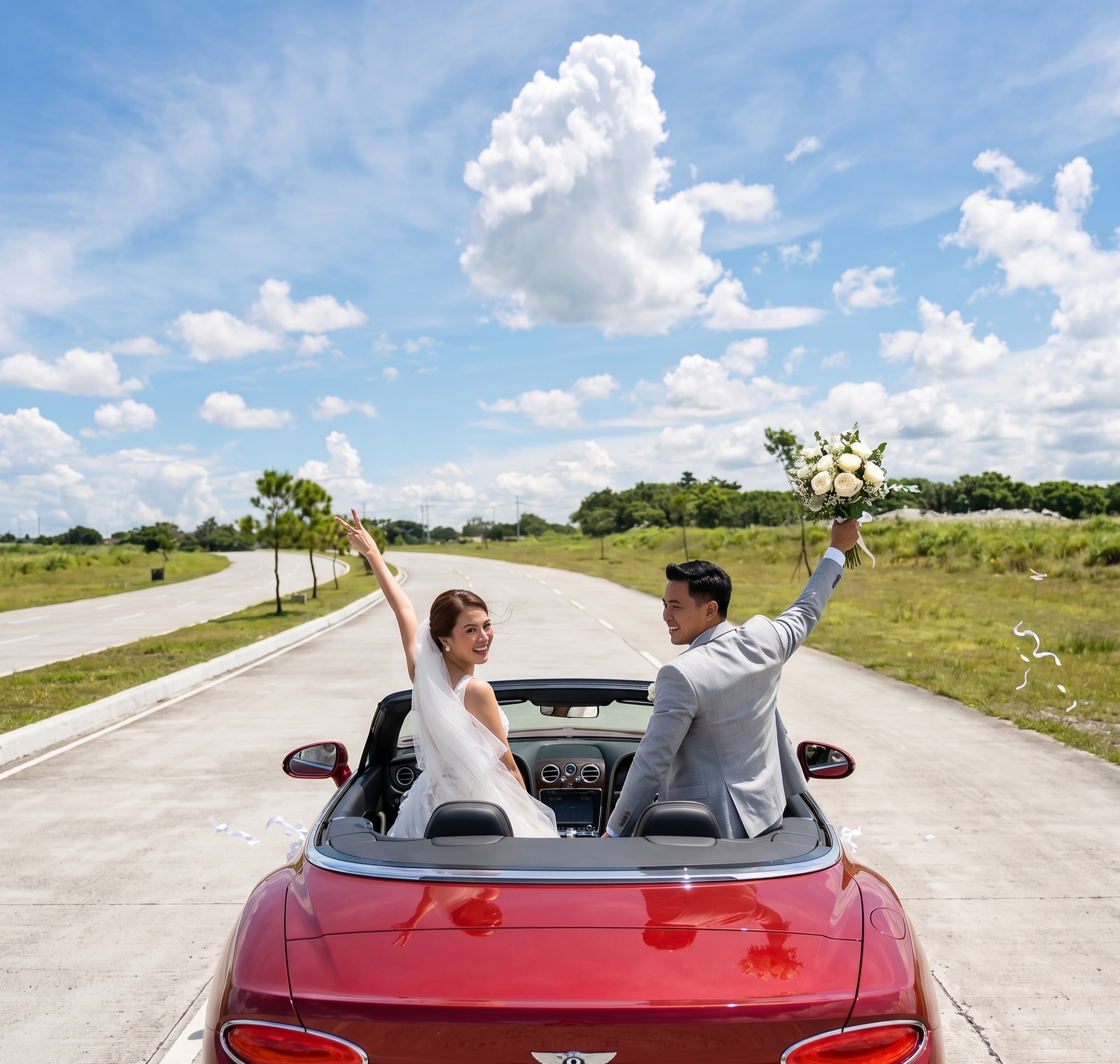 Bride and Groom in the car